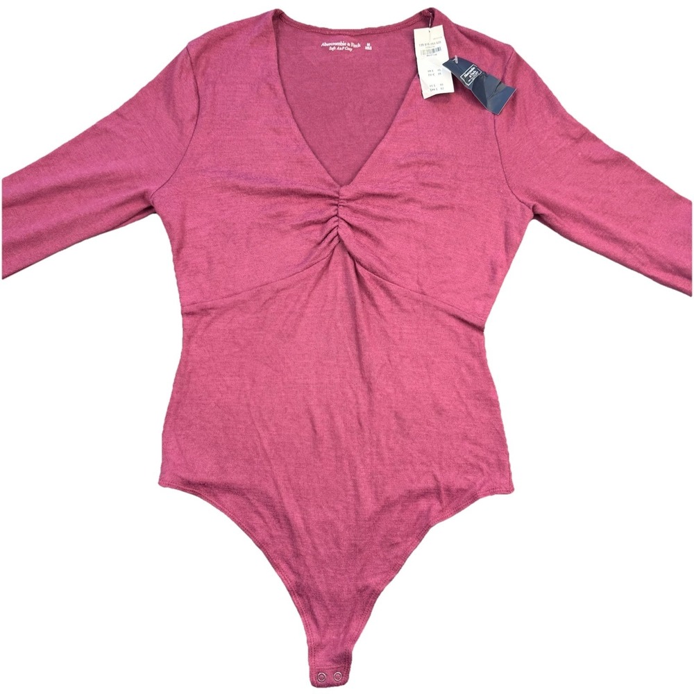 NEW! Abercrombie & Fitch Women's Medium Rose Burgundy Soft Ruched Bodysuit NWT